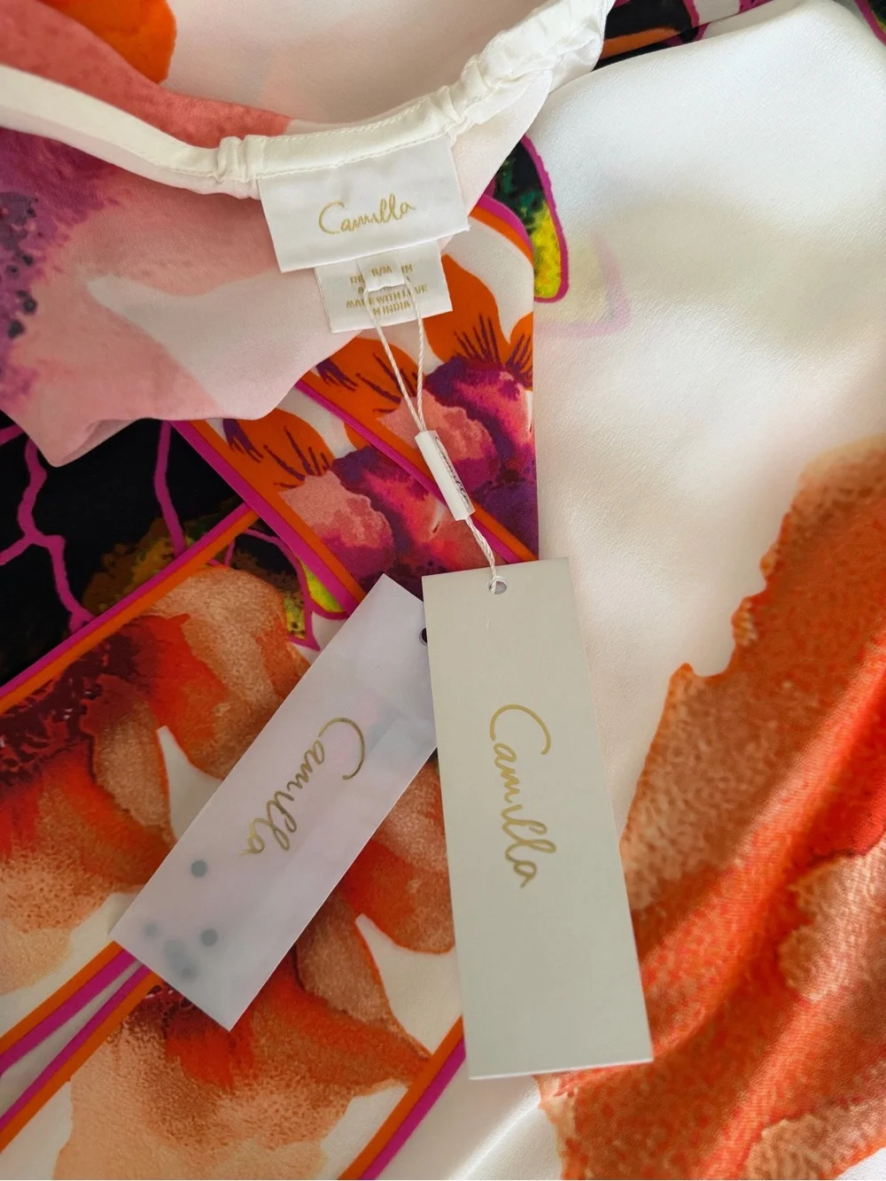 NWT CAMILLA Asymmetric Hardware Kaftan “Pretty As A Poppy” 100% Silk Crystal S/M - Picture 5 of 10